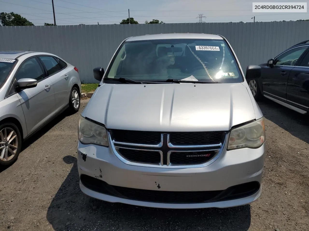 2012 Dodge Grand Caravan Se VIN: 2C4RDGBG2CR394724 Lot: 63397664