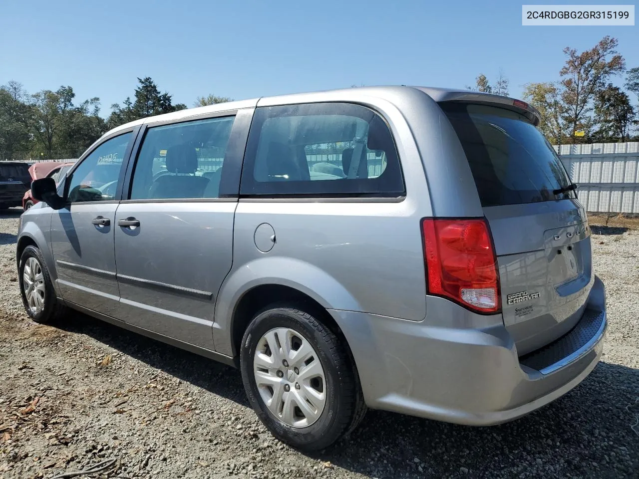 2016 Dodge Grand Caravan Se VIN: 2C4RDGBG2GR315199 Lot: 76139074