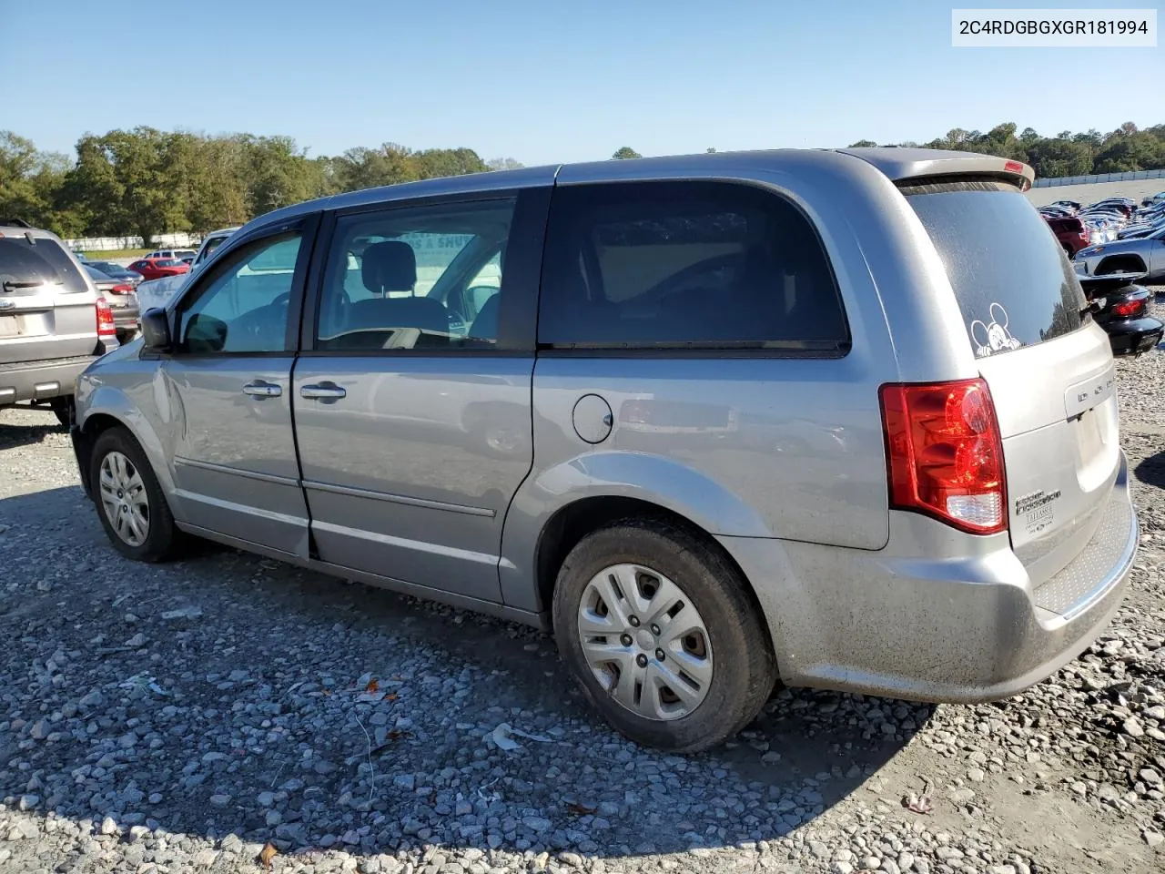 2016 Dodge Grand Caravan Se VIN: 2C4RDGBGXGR181994 Lot: 80371814