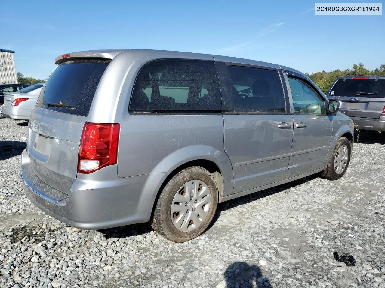 2016 Dodge Grand Caravan Se VIN: 2C4RDGBGXGR181994 Lot: 80371814