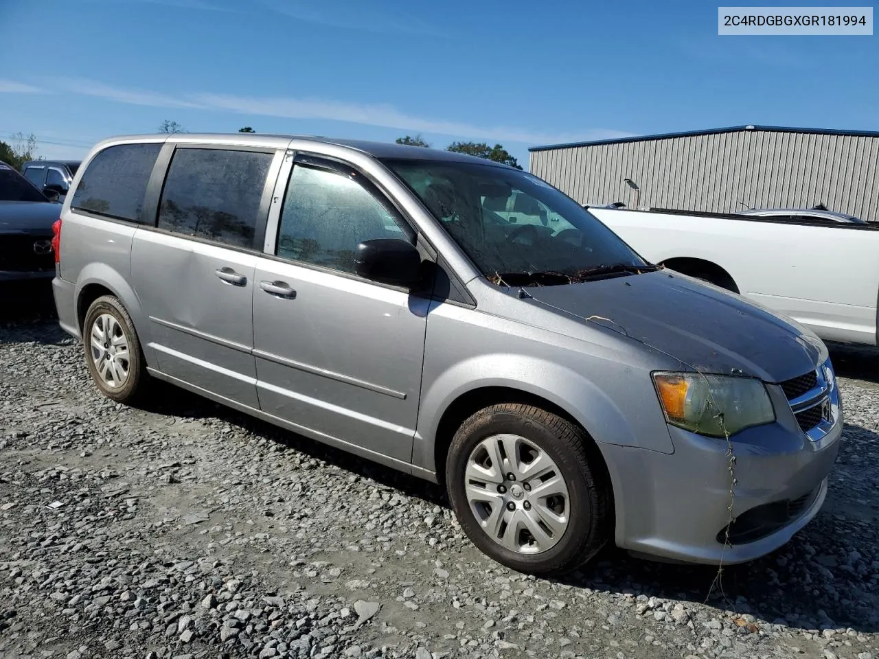 2016 Dodge Grand Caravan Se VIN: 2C4RDGBGXGR181994 Lot: 80371814