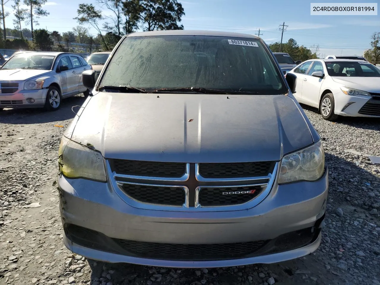 2016 Dodge Grand Caravan Se VIN: 2C4RDGBGXGR181994 Lot: 80371814