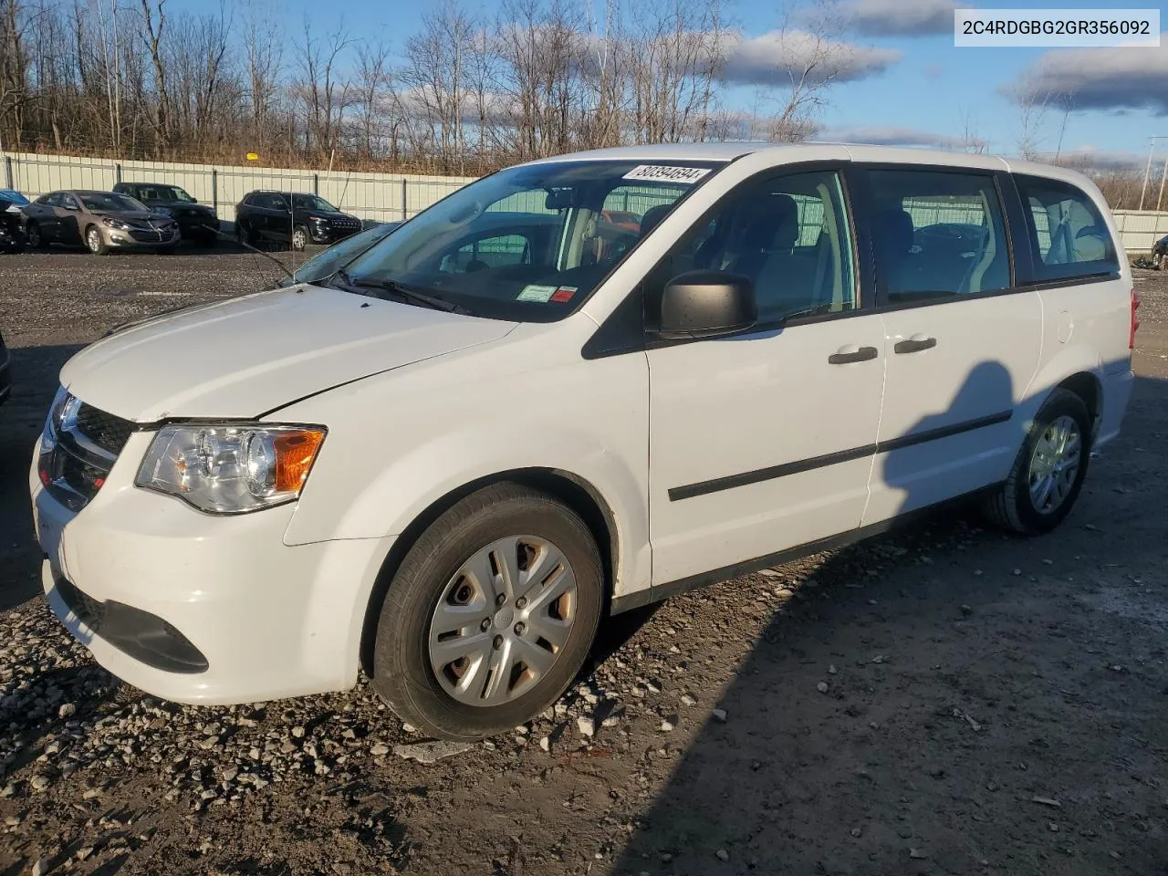 2016 Dodge Grand Caravan Se VIN: 2C4RDGBG2GR356092 Lot: 80394694