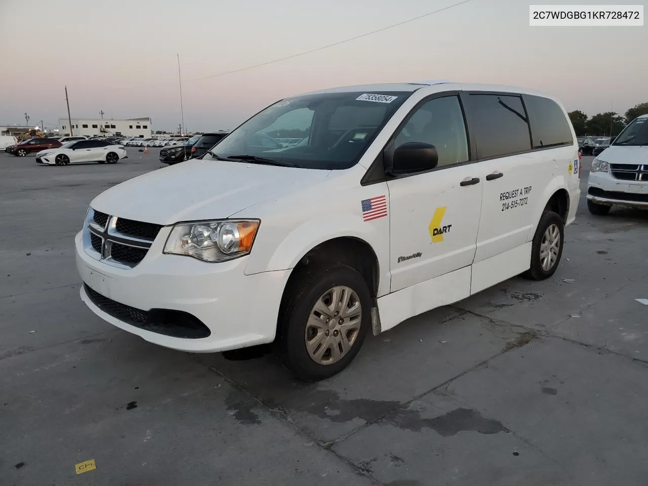 2019 Dodge Grand Caravan Se VIN: 2C7WDGBG1KR728472 Lot: 75358054