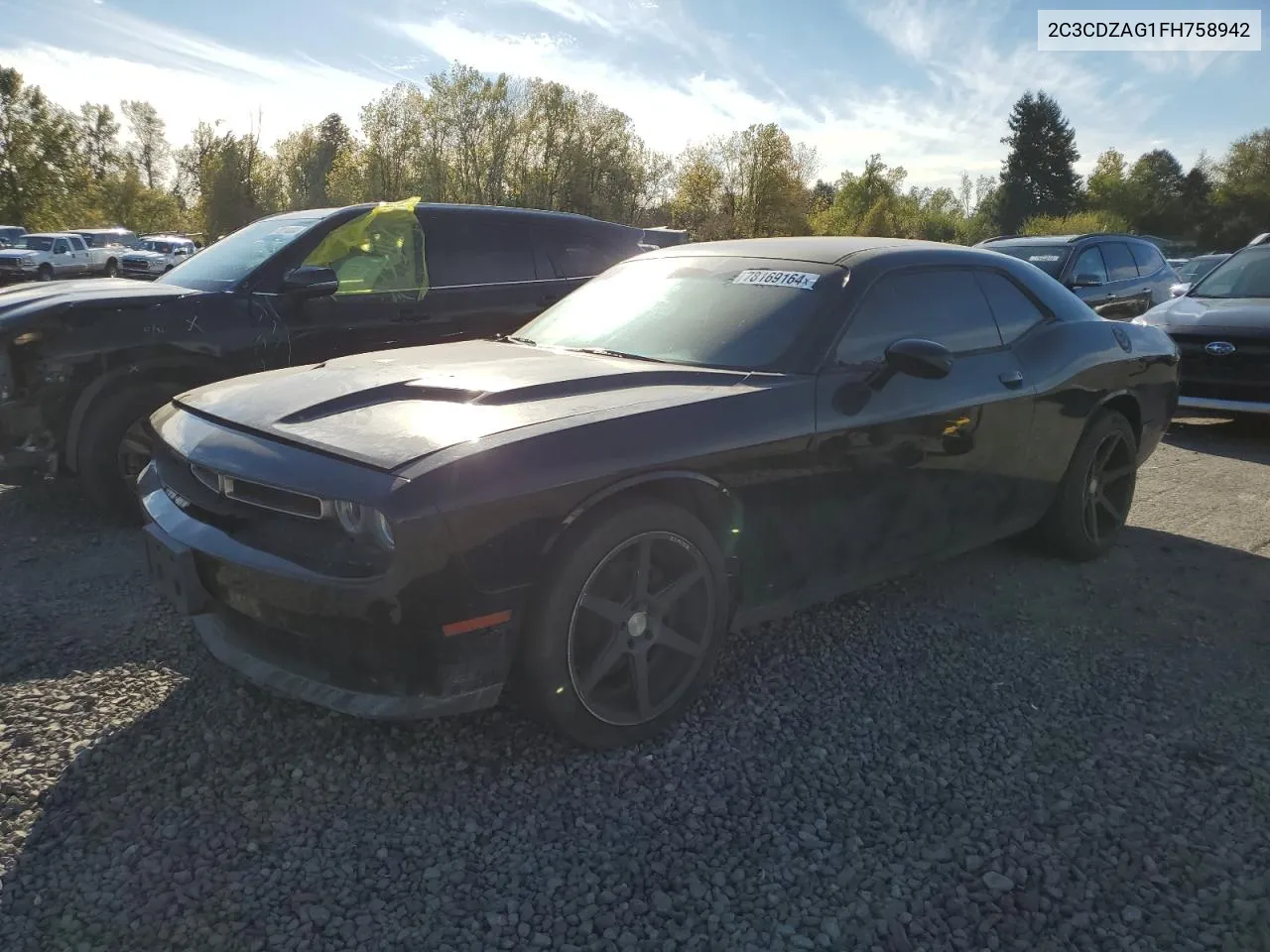 2C3CDZAG1FH758942 2015 Dodge Challenger Sxt