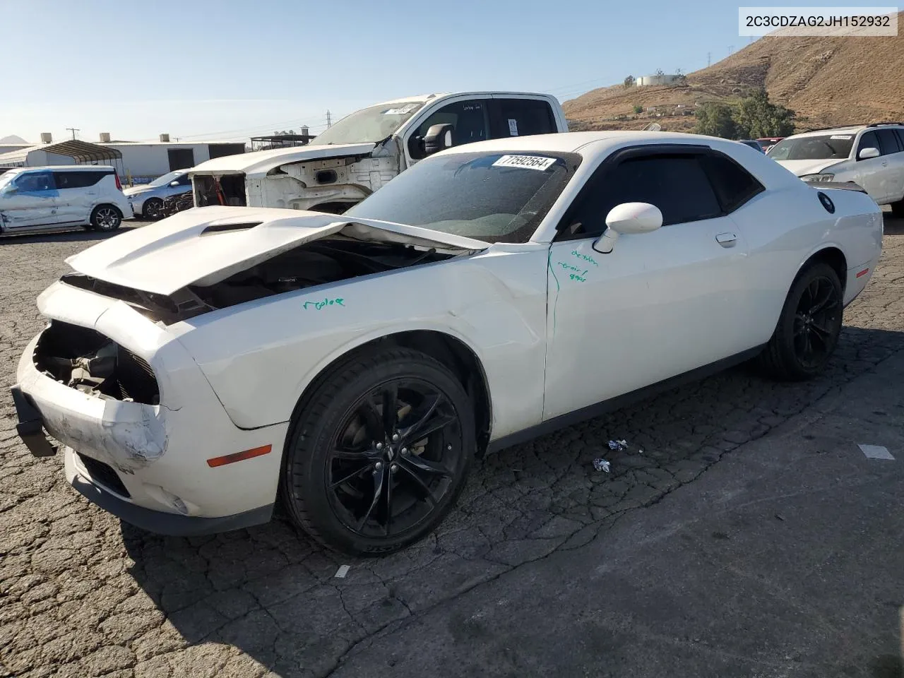 2018 Dodge Challenger Sxt VIN: 2C3CDZAG2JH152932 Lot: 77592564