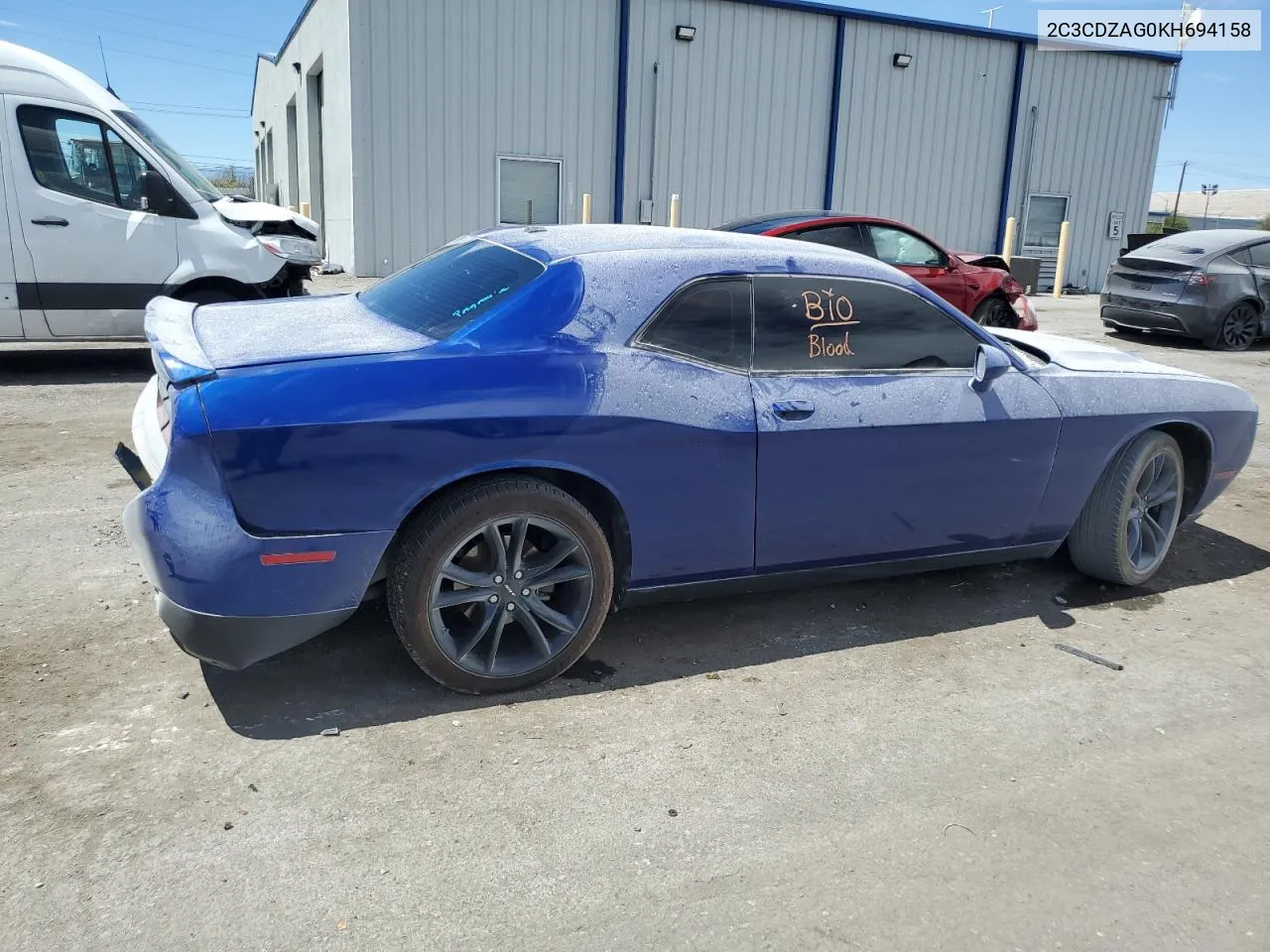 2019 Dodge Challenger Sxt VIN: 2C3CDZAG0KH694158 Lot: 68390084