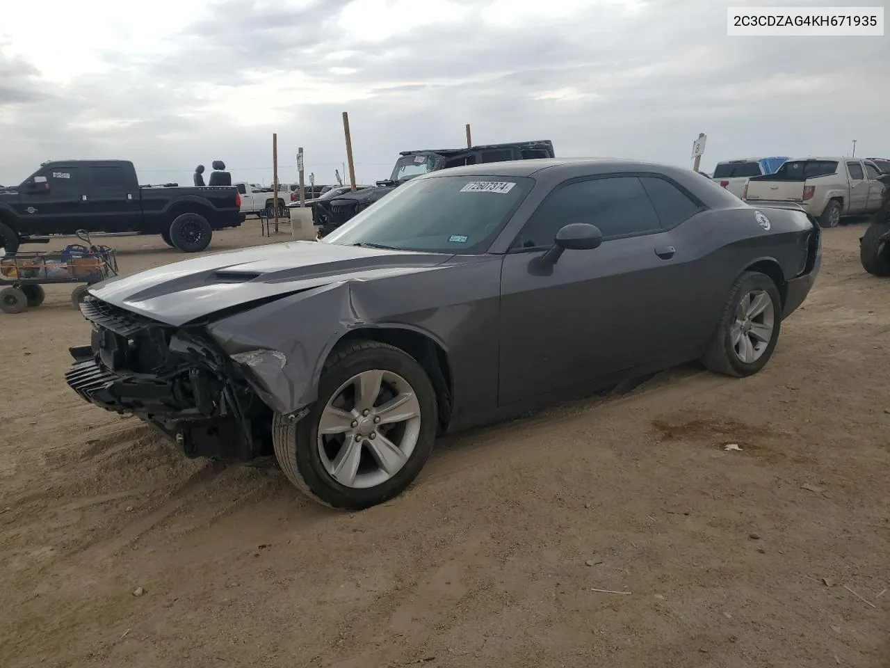 2019 Dodge Challenger Sxt VIN: 2C3CDZAG4KH671935 Lot: 72607374