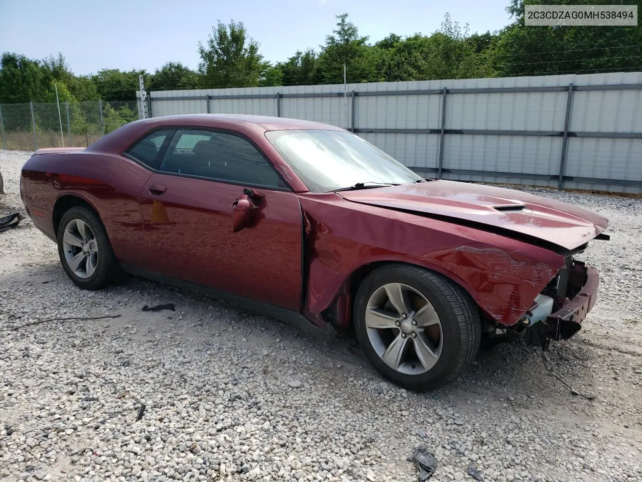 2021 Dodge Challenger Sxt VIN: 2C3CDZAG0MH538494 Lot: 56850684