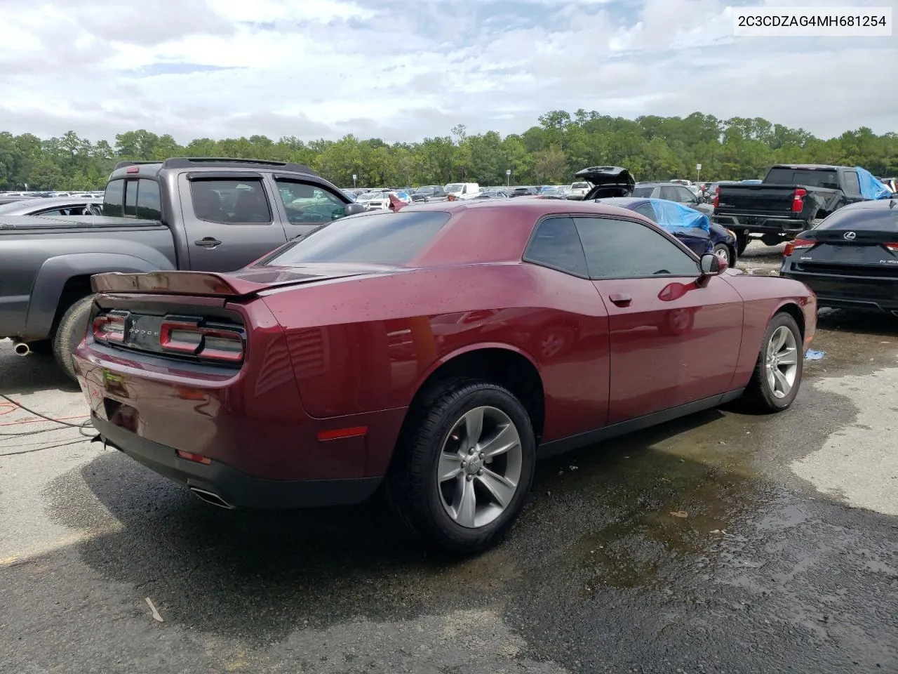 2021 Dodge Challenger Sxt VIN: 2C3CDZAG4MH681254 Lot: 71018724