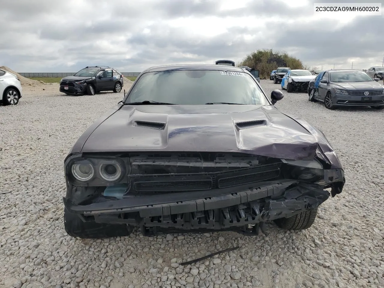 2021 Dodge Challenger Sxt VIN: 2C3CDZAG9MH600202 Lot: 72391284