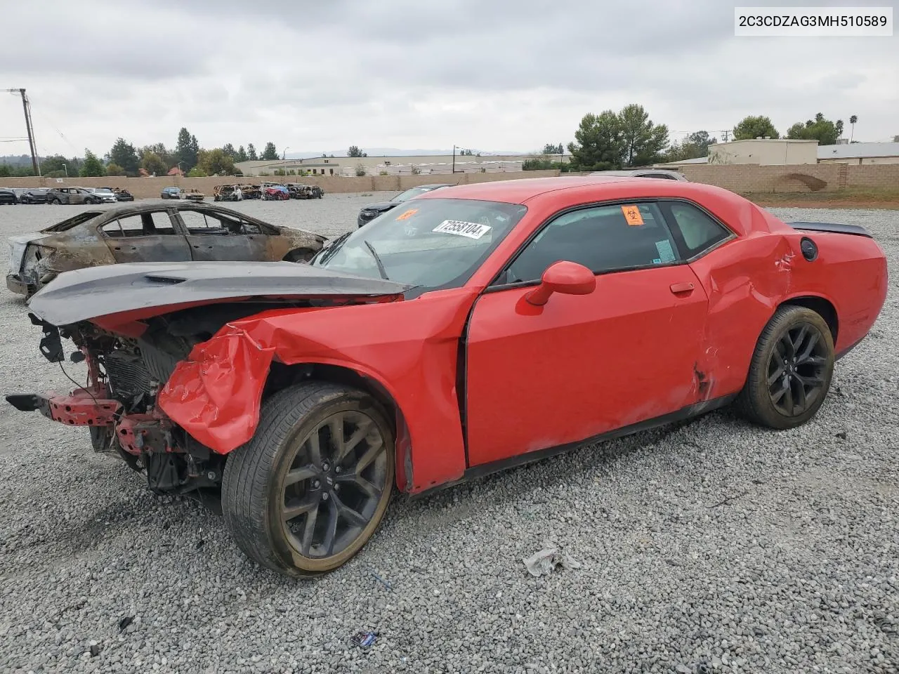 2021 Dodge Challenger Sxt VIN: 2C3CDZAG3MH510589 Lot: 72558104