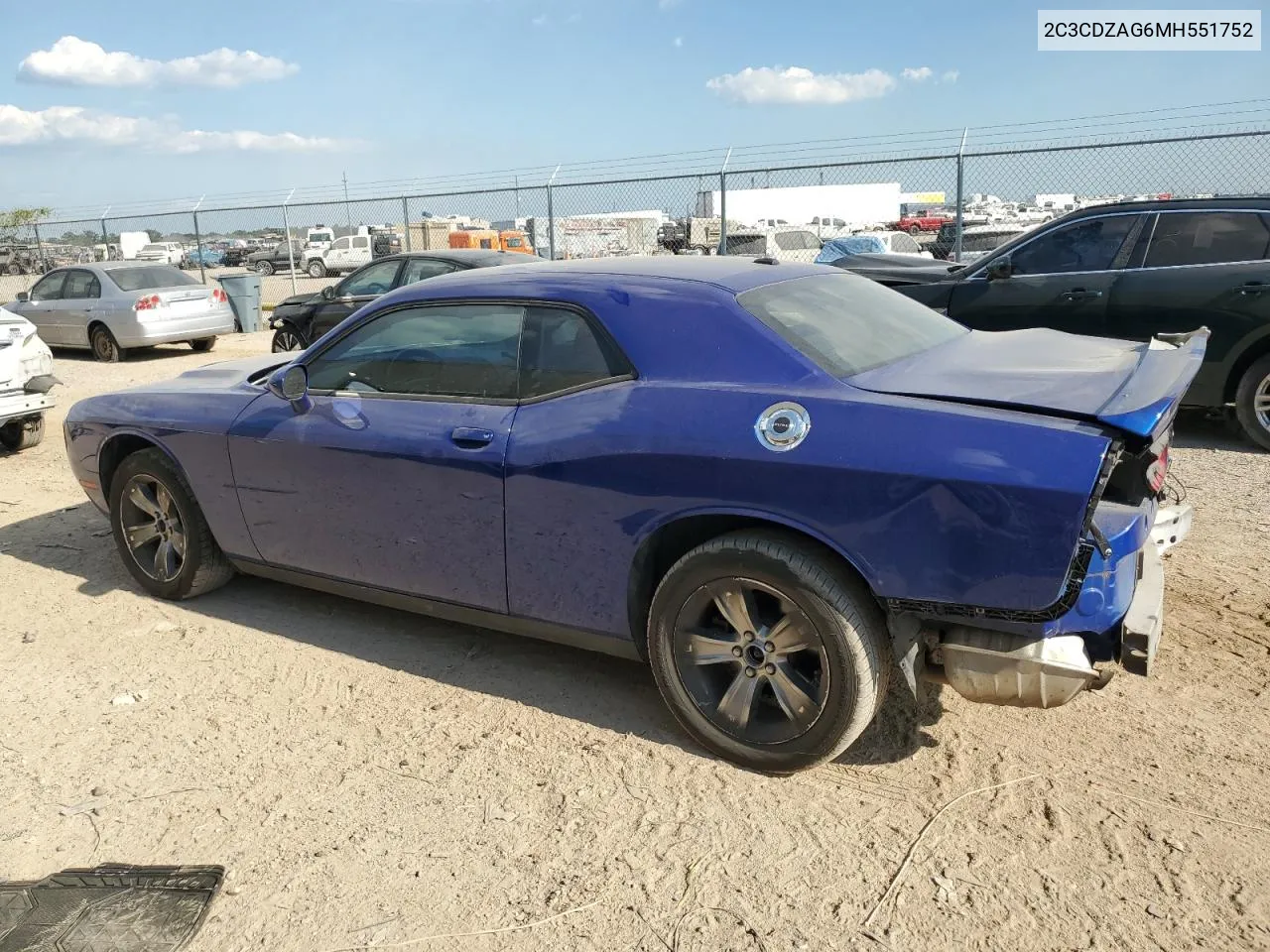 2021 Dodge Challenger Sxt VIN: 2C3CDZAG6MH551752 Lot: 73206544