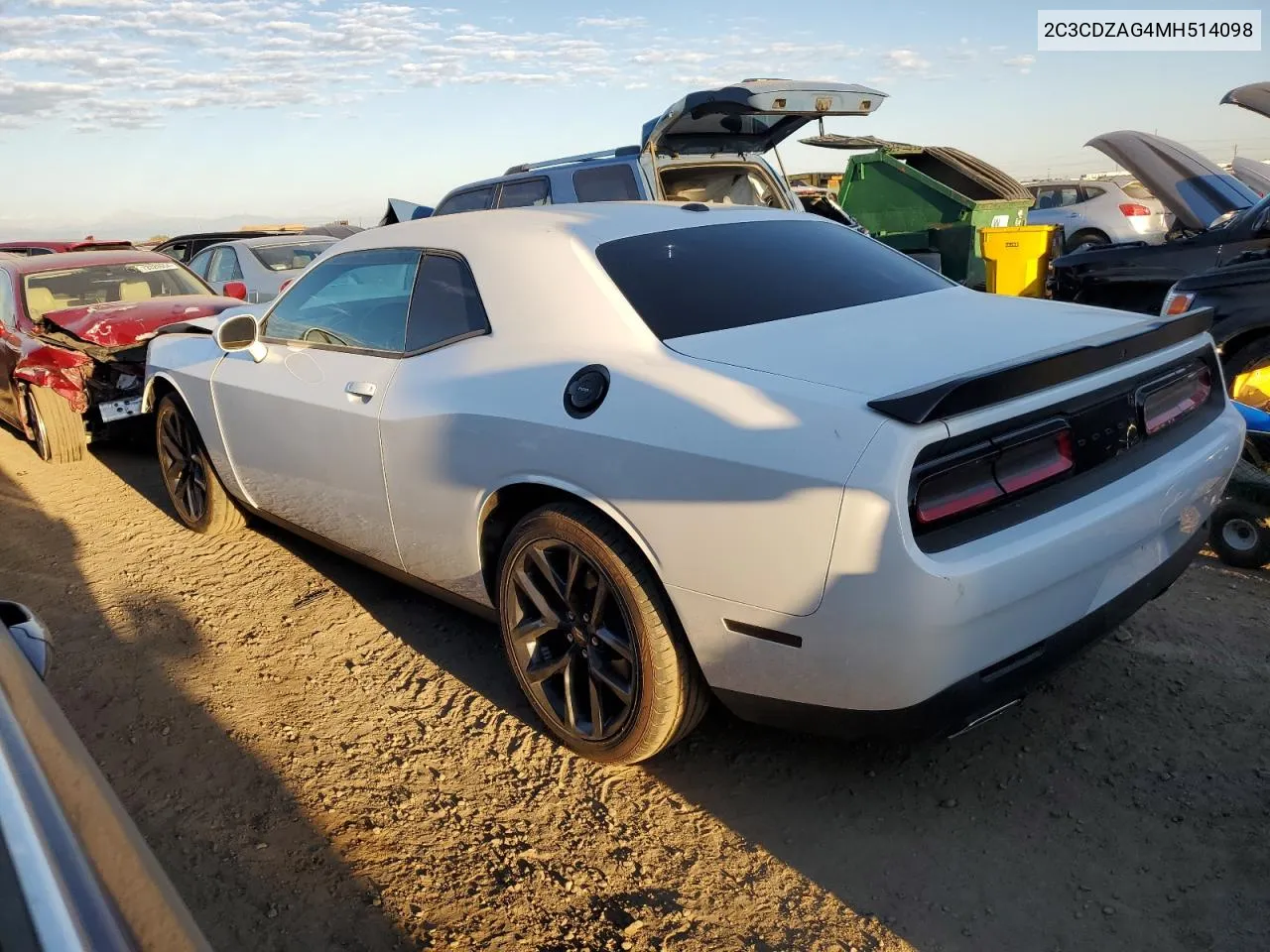 2021 Dodge Challenger Sxt VIN: 2C3CDZAG4MH514098 Lot: 73550724