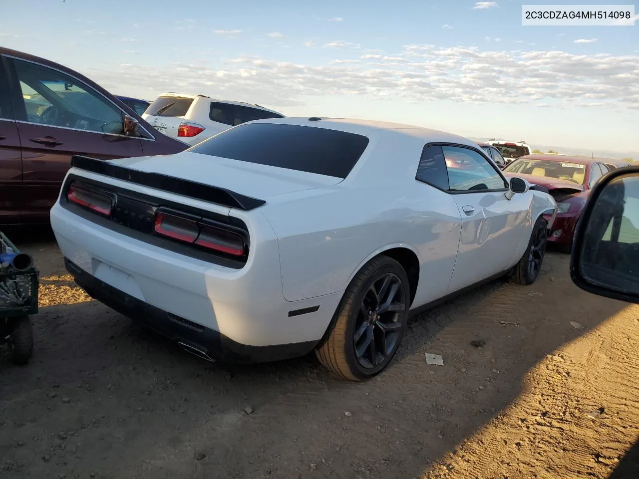 2021 Dodge Challenger Sxt VIN: 2C3CDZAG4MH514098 Lot: 73550724