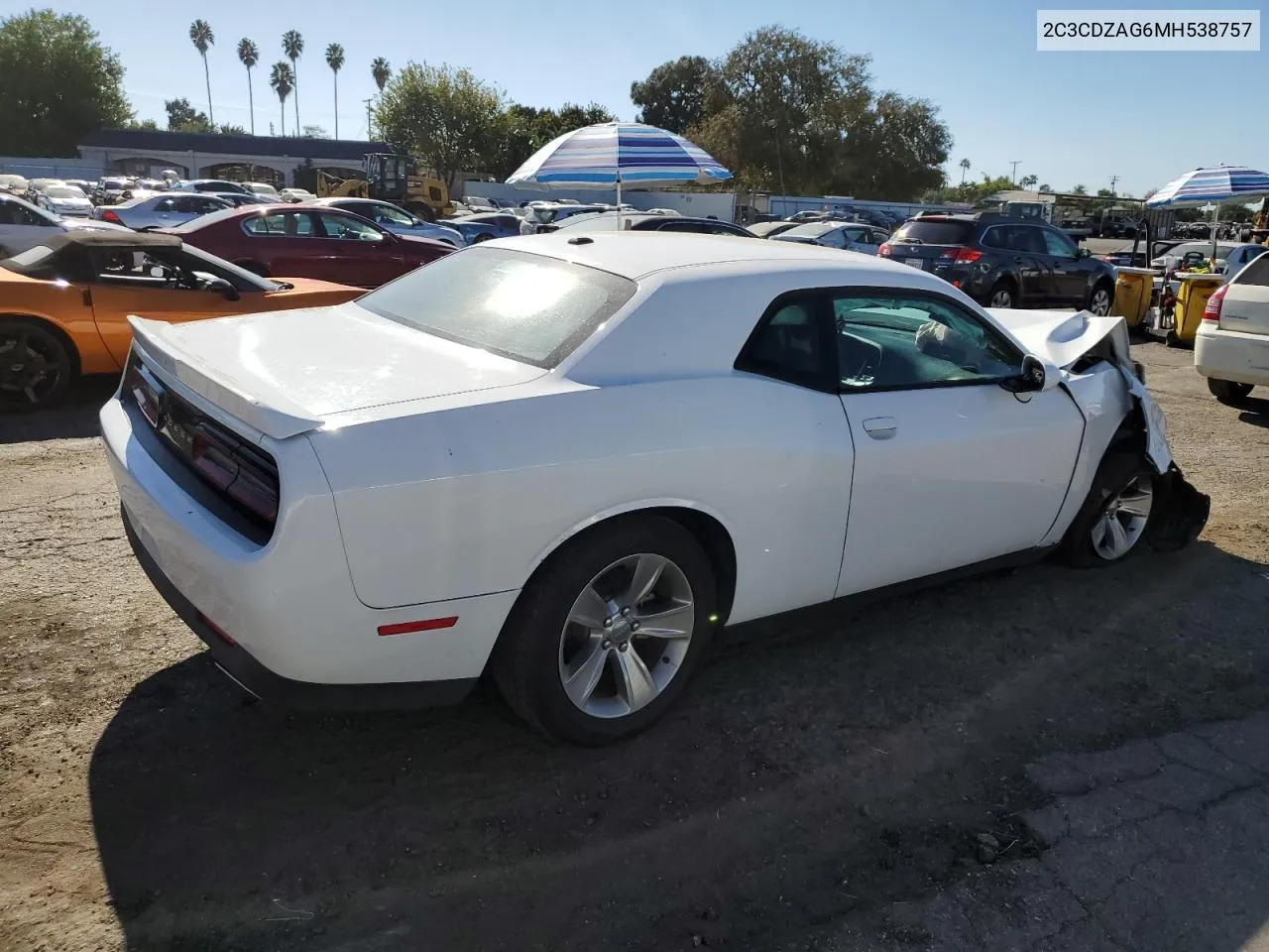 2021 Dodge Challenger Sxt VIN: 2C3CDZAG6MH538757 Lot: 80864244