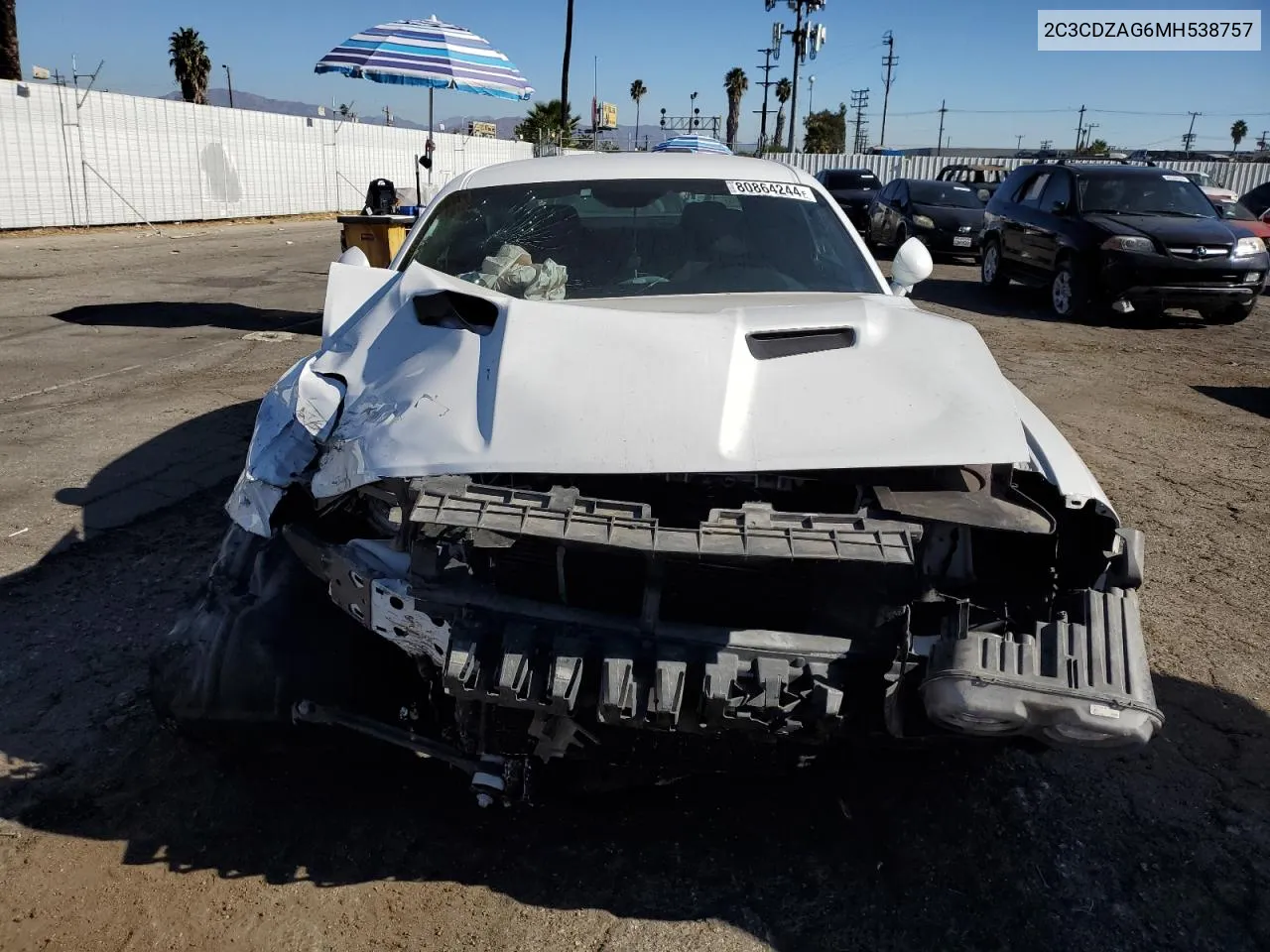 2021 Dodge Challenger Sxt VIN: 2C3CDZAG6MH538757 Lot: 80864244