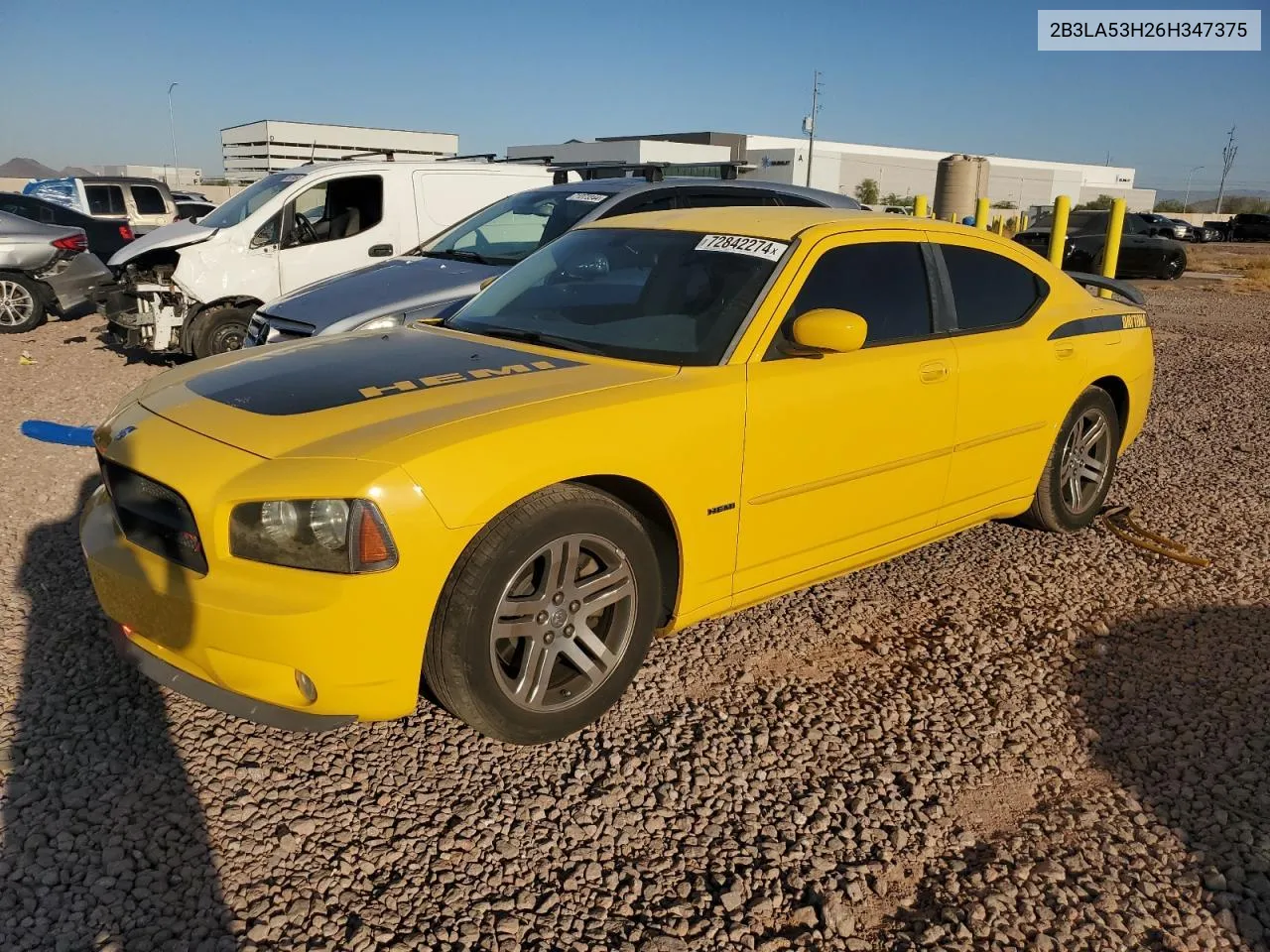 2006 Dodge Charger R/T VIN: 2B3LA53H26H347375 Lot: 75360634