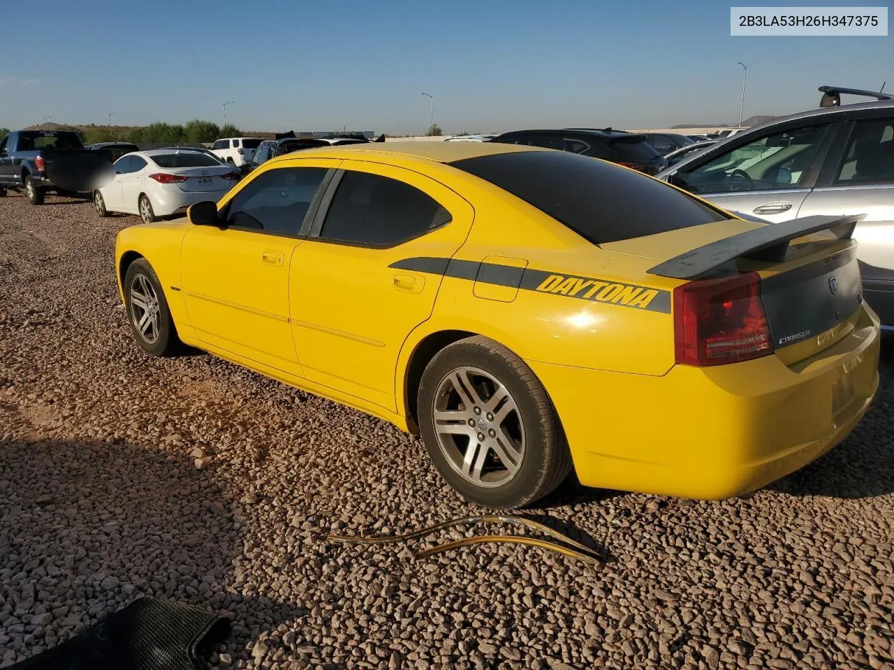 2006 Dodge Charger R/T VIN: 2B3LA53H26H347375 Lot: 75360634