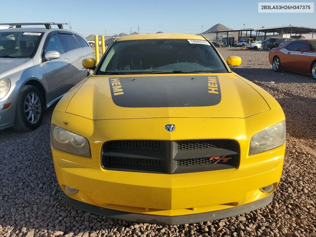 2006 Dodge Charger R/T VIN: 2B3LA53H26H347375 Lot: 75360634