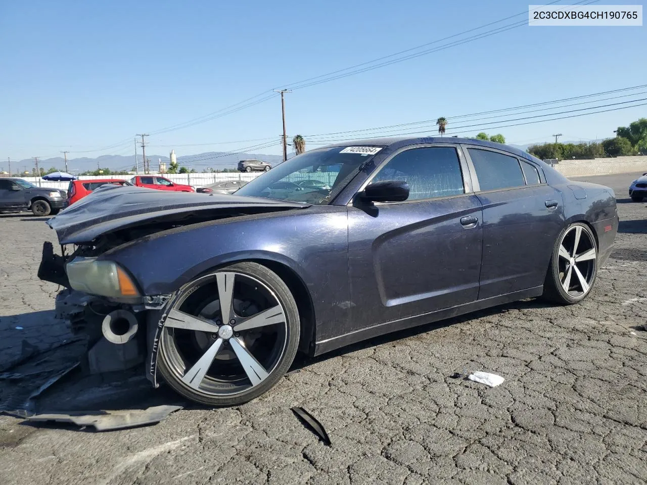 2012 Dodge Charger Se VIN: 2C3CDXBG4CH190765 Lot: 74205664