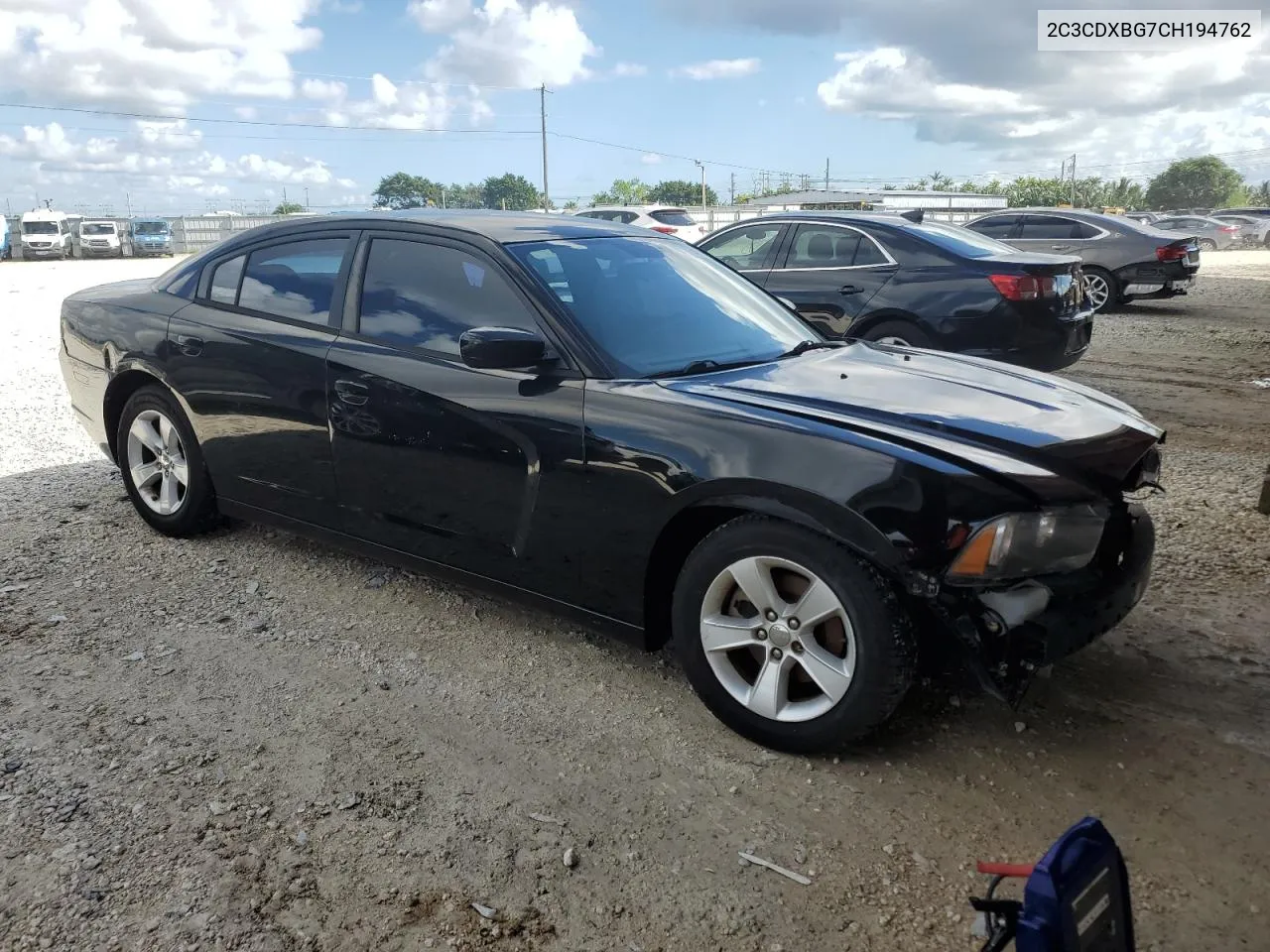 2012 Dodge Charger Se VIN: 2C3CDXBG7CH194762 Lot: 77887474