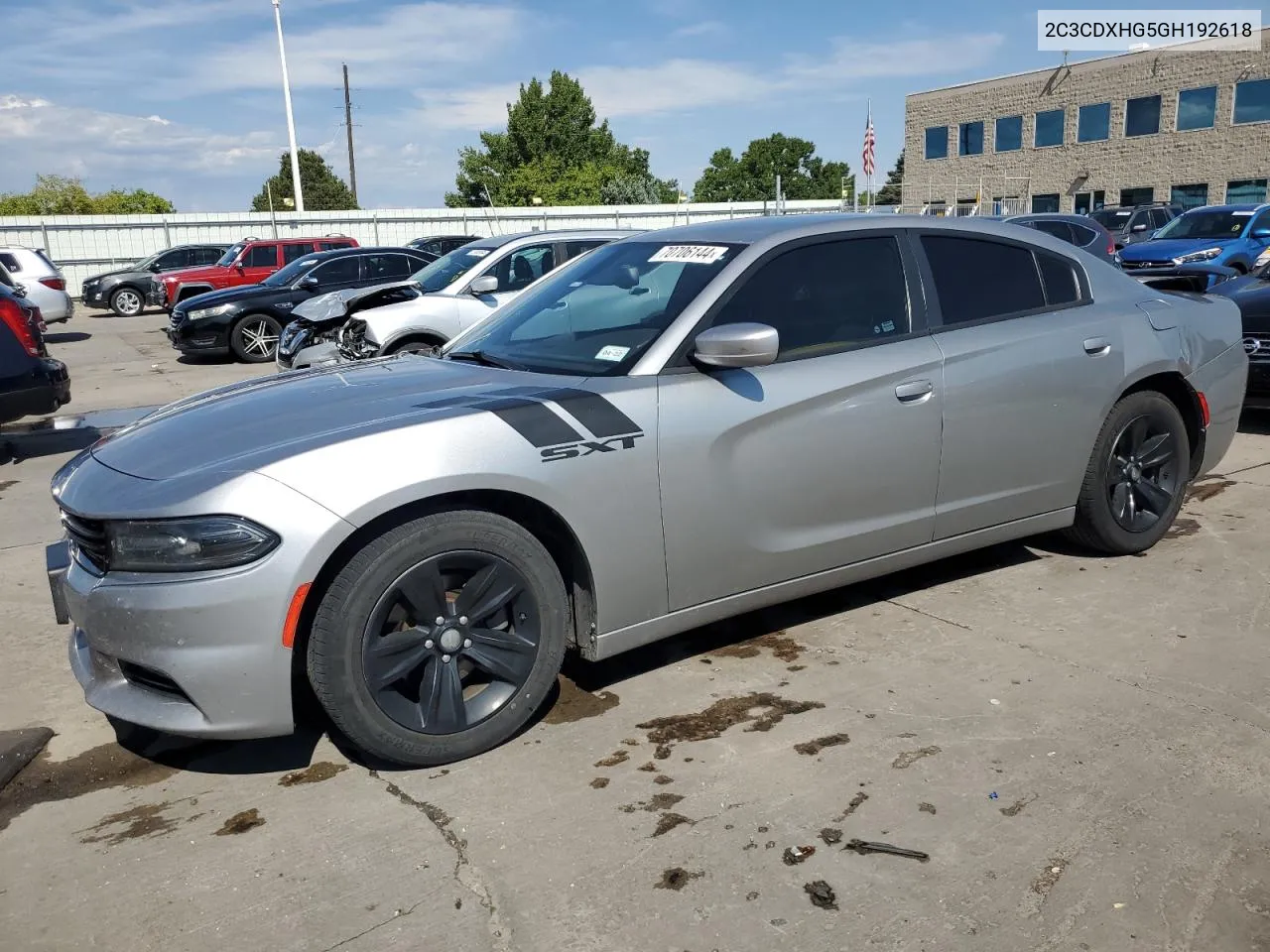 2016 Dodge Charger Sxt VIN: 2C3CDXHG5GH192618 Lot: 70706144