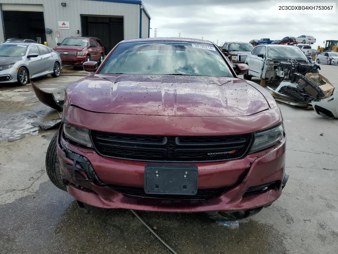 2019 Dodge Charger Sxt VIN: 2C3CDXBG4KH753067 Lot: 59786214