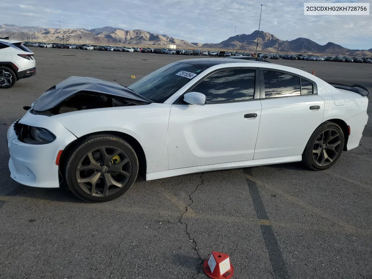 2019 Dodge Charger Gt VIN: 2C3CDXHG2KH728756 Lot: 72415264