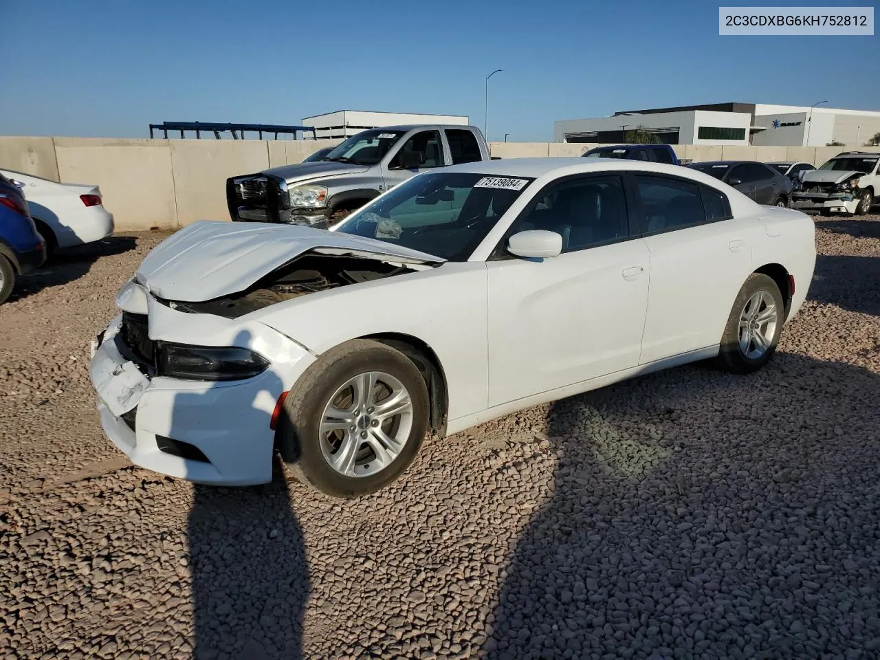 2019 Dodge Charger Sxt VIN: 2C3CDXBG6KH752812 Lot: 75139084