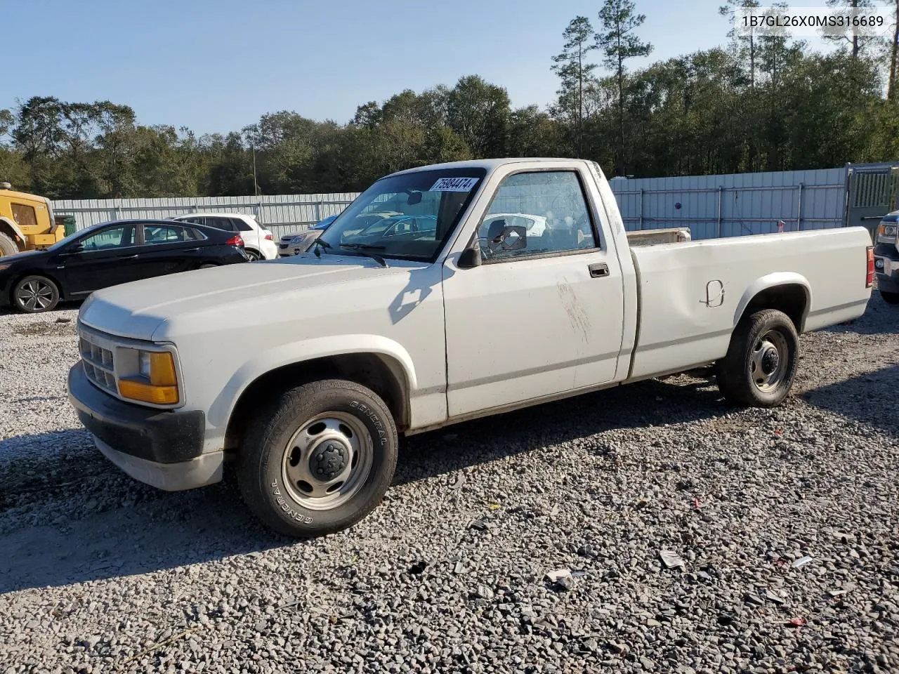 1991 Dodge Dakota VIN: 1B7GL26X0MS316689 Lot: 75984474