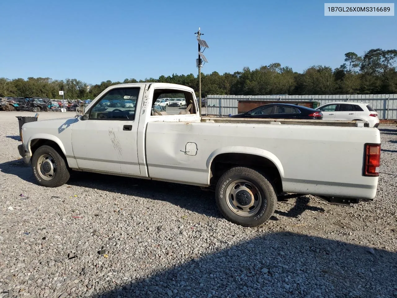 1991 Dodge Dakota VIN: 1B7GL26X0MS316689 Lot: 75984474