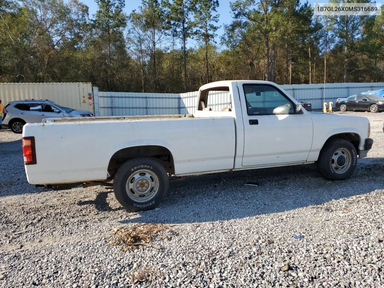 1991 Dodge Dakota VIN: 1B7GL26X0MS316689 Lot: 75984474