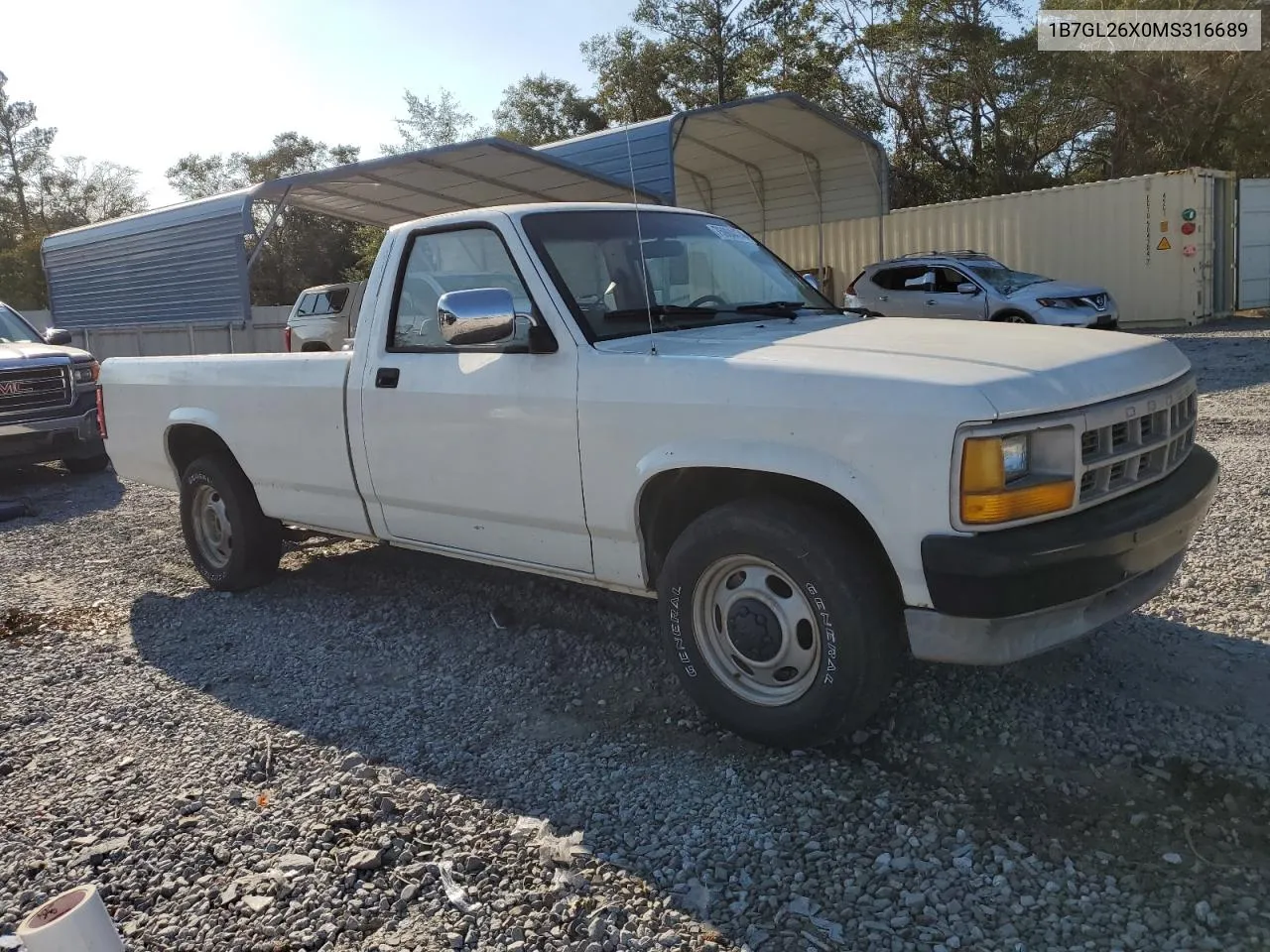 1991 Dodge Dakota VIN: 1B7GL26X0MS316689 Lot: 75984474