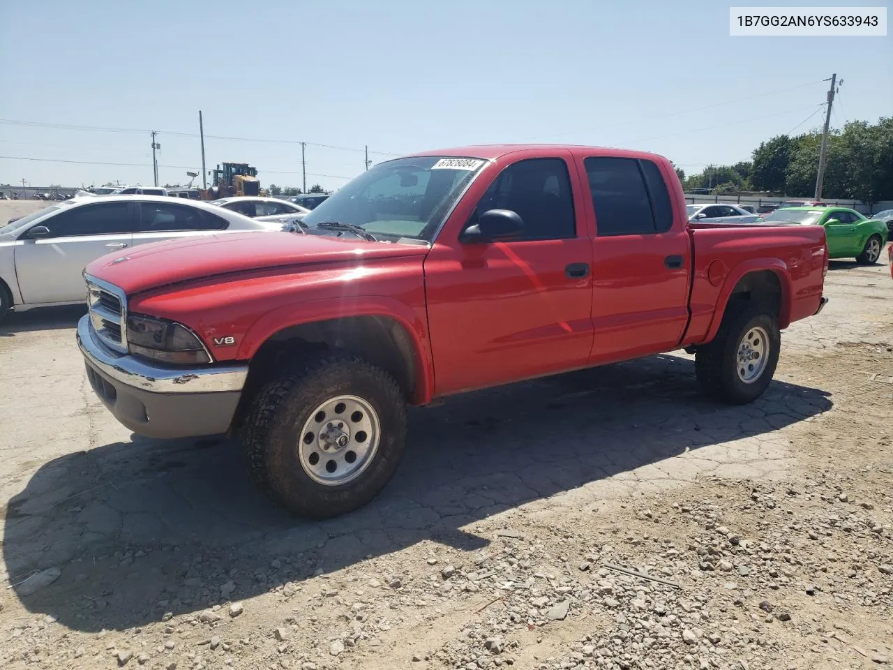 2000 Dodge Dakota Quad VIN: 1B7GG2AN6YS633943 Lot: 67828084