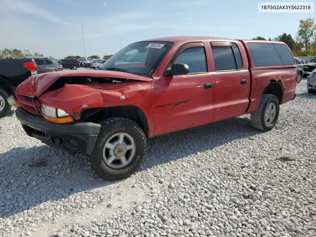 2000 Dodge Dakota Quad VIN: 1B7GG2AX3YS622318 Lot: 75802284