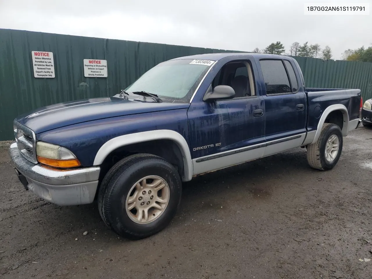 2001 Dodge Dakota Quad VIN: 1B7GG2AN61S119791 Lot: 71303404