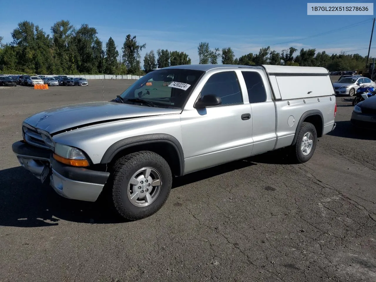 2001 Dodge Dakota VIN: 1B7GL22X51S278636 Lot: 74393224