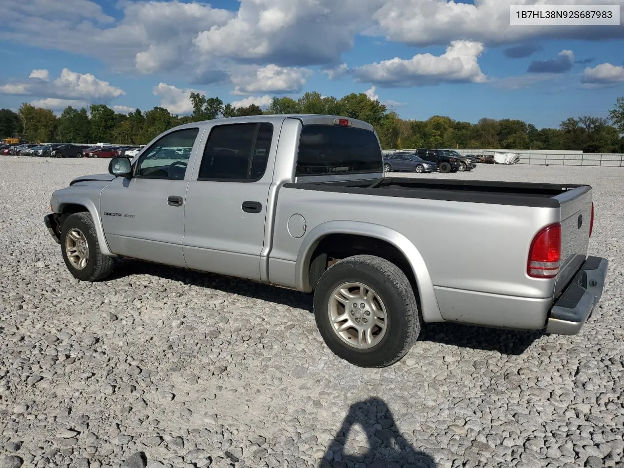 2002 Dodge Dakota Quad Sport VIN: 1B7HL38N92S687983 Lot: 72346714