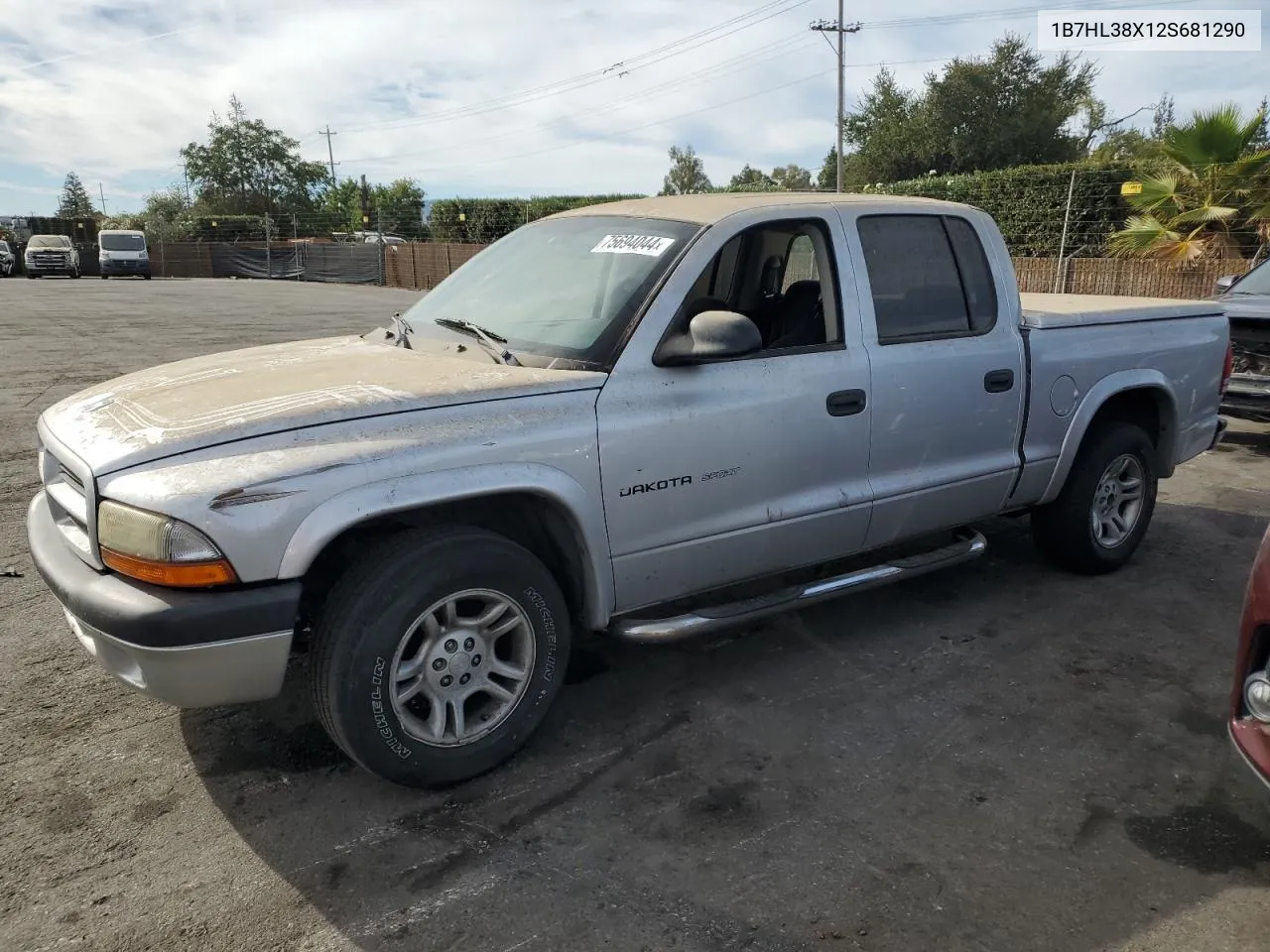 2002 Dodge Dakota Quad Sport VIN: 1B7HL38X12S681290 Lot: 75694044