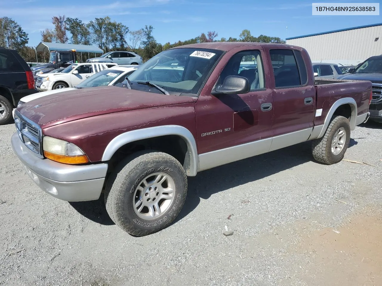 2002 Dodge Dakota Quad Slt VIN: 1B7HG48N92S638583 Lot: 76678294