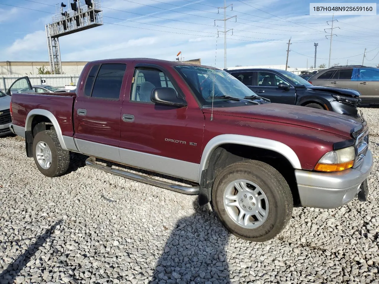 2002 Dodge Dakota Quad Slt VIN: 1B7HG48N92S659160 Lot: 79810184