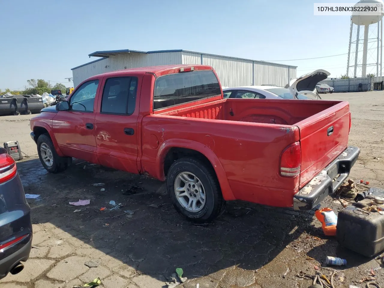 2003 Dodge Dakota Quad Sport VIN: 1D7HL38NX3S222930 Lot: 71812234