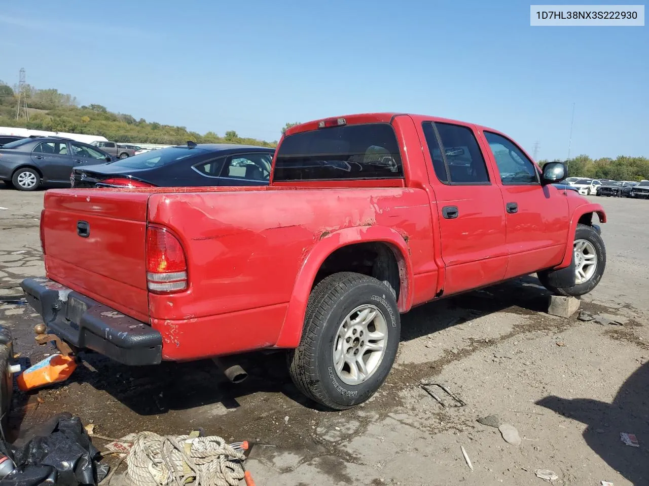 2003 Dodge Dakota Quad Sport VIN: 1D7HL38NX3S222930 Lot: 71812234