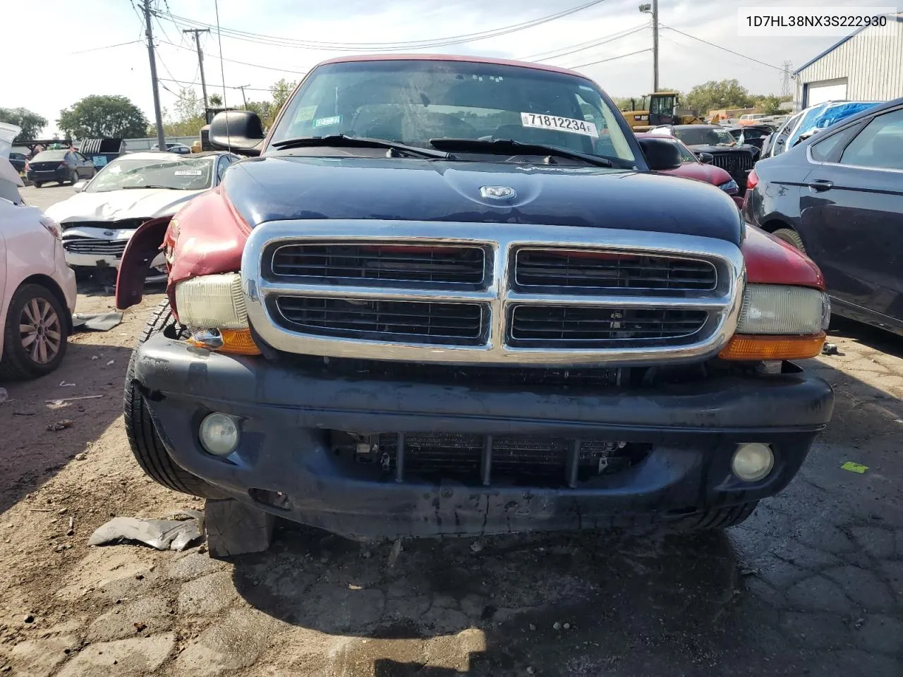 2003 Dodge Dakota Quad Sport VIN: 1D7HL38NX3S222930 Lot: 71812234