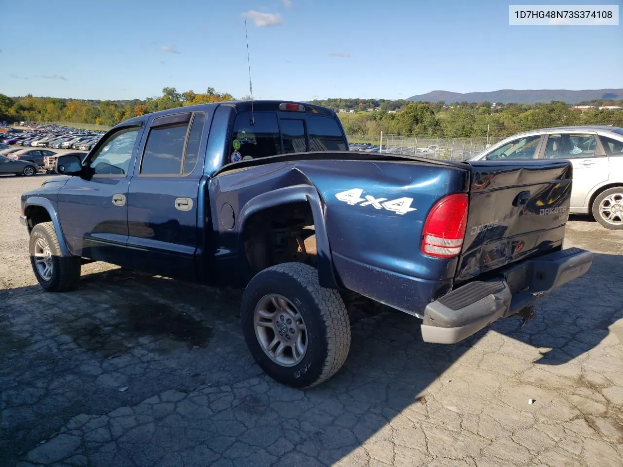 2003 Dodge Dakota Quad Slt VIN: 1D7HG48N73S374108 Lot: 75103844