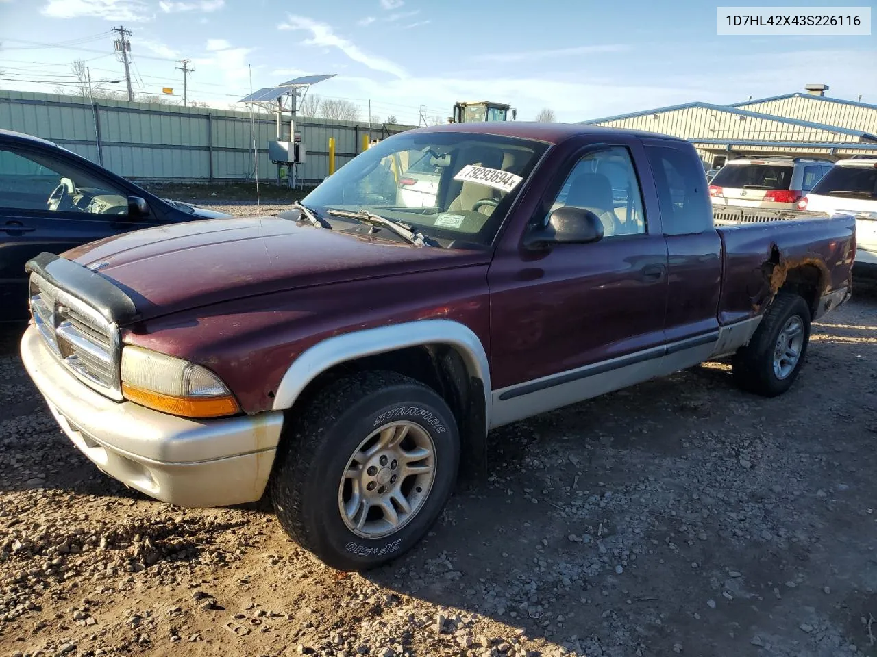 2003 Dodge Dakota Slt VIN: 1D7HL42X43S226116 Lot: 79293694