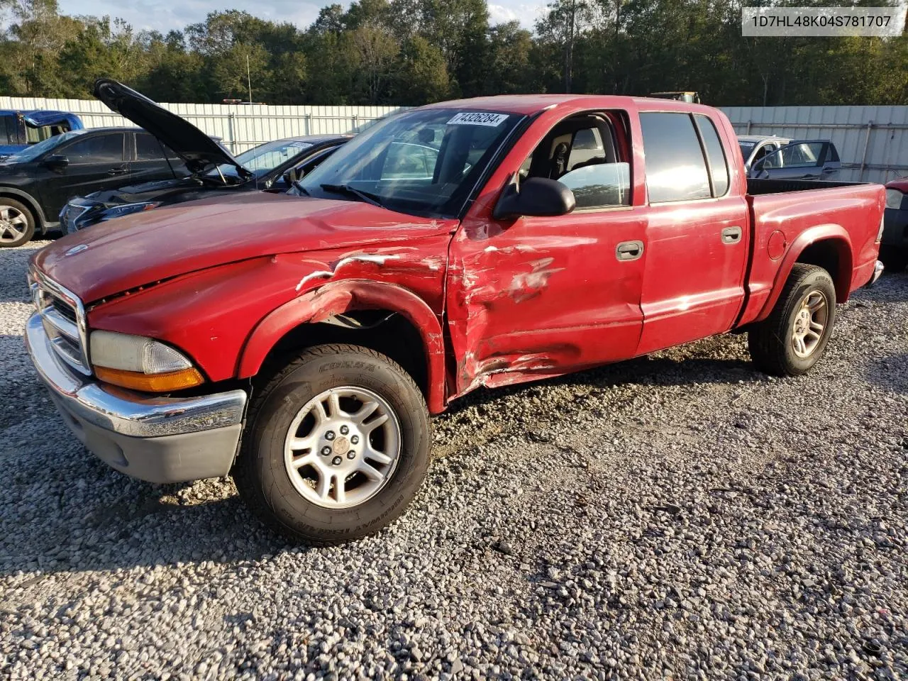 2004 Dodge Dakota Quad Slt VIN: 1D7HL48K04S781707 Lot: 74326284