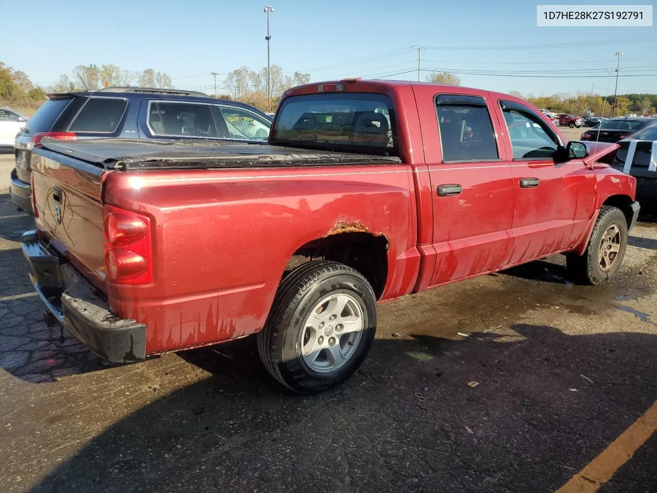 2007 Dodge Dakota Quad VIN: 1D7HE28K27S192791 Lot: 75742184