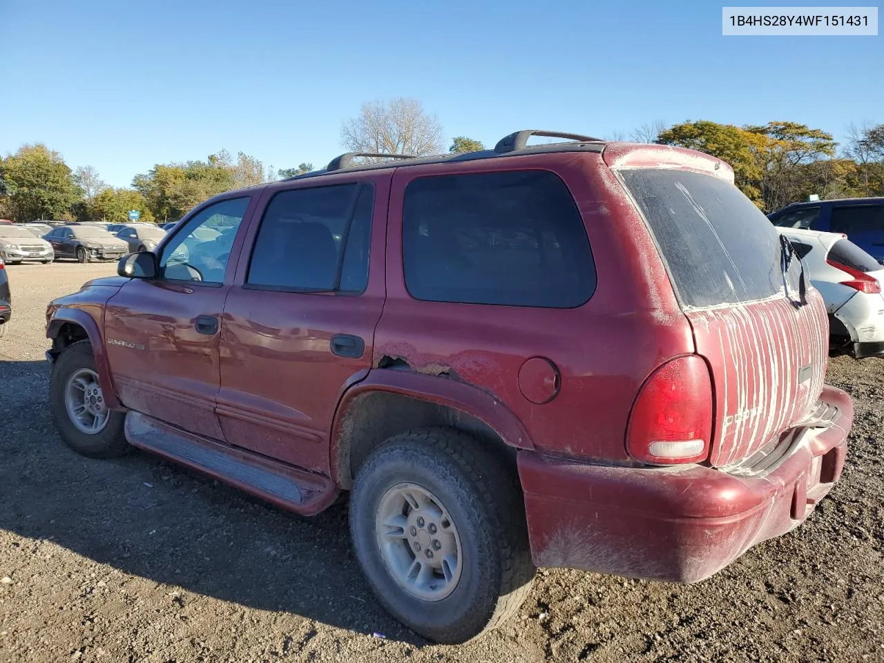 1998 Dodge Durango VIN: 1B4HS28Y4WF151431 Lot: 74946754